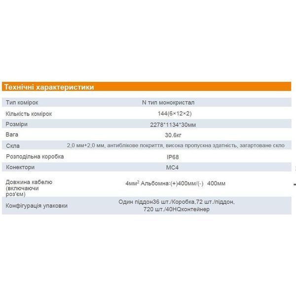 Монокристалічна сонячна панель Ulica Solar UL-580M-144ADGN N-Type Bifacial TOPCon 5415154 фото