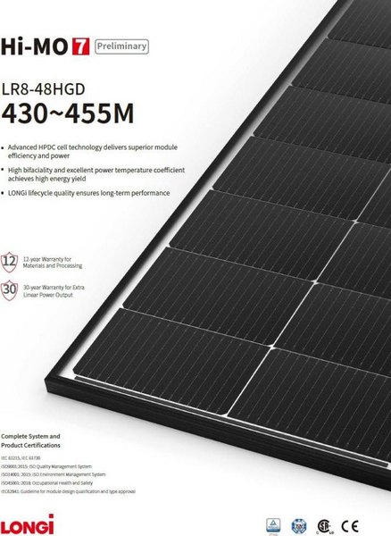 Монокристалічна сонячна панель Longi Solar LR8-48HGD-445M Bifacial Hi-MO7 346017 фото